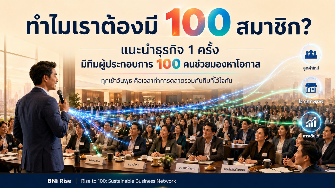 ทำไมเราต้องมี 100 สมาชิก — แนะนำธุรกิจ 1 ครั้ง มีทีมผู้ประกอบการ 100 คนช่วยมองหาโอกาส ทุกเช้าวันพุธคือเวลาทำการตลาดร่วมกับทีมที่ไว้ใจกัน